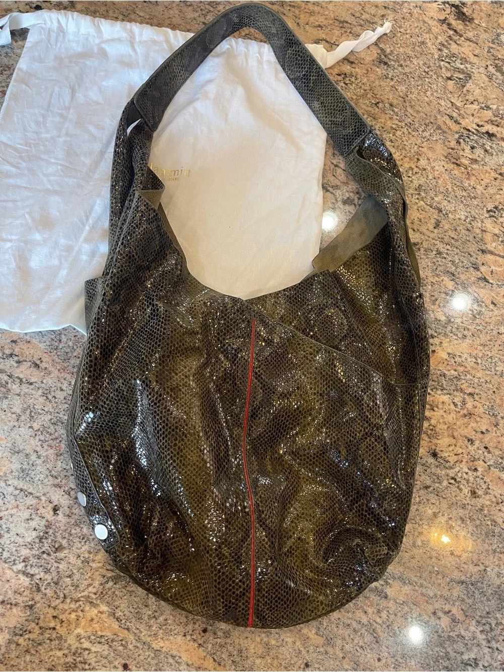 Limited Edition Hammitt Olive Snakeskin Leather Hobo Tom Large Reversible!